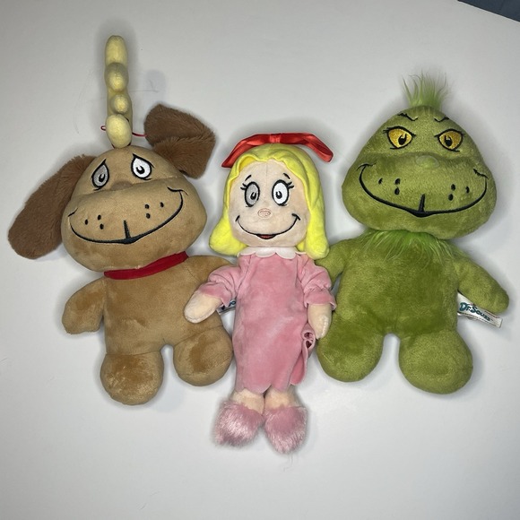 Aurora Dr Seuss Plush Lot of 3 – Grinch Cindy Lou Who Max Dog Small 8-10″ Set - Picture 1 of 12